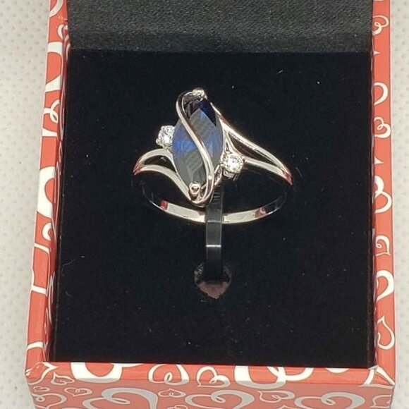 Jewelry - 18k White Gold Plated ring with blue gemstone
